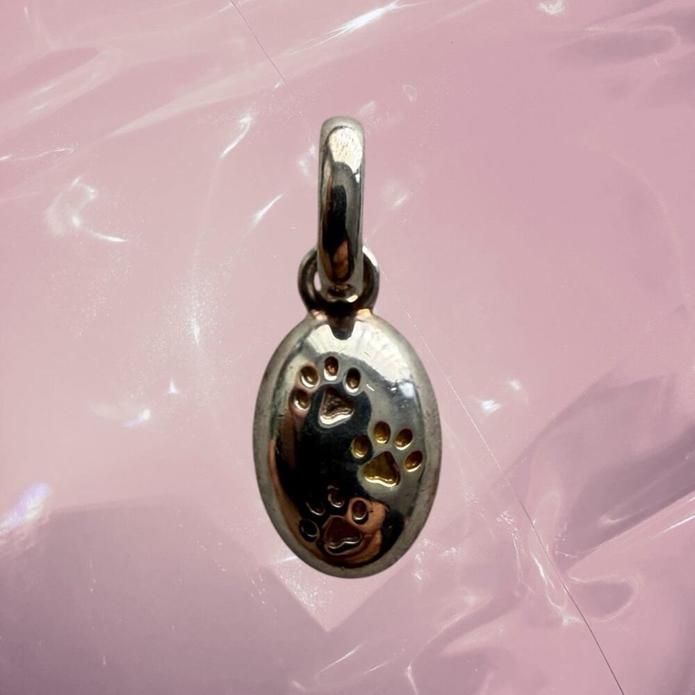 Y2K whimsy 925 Sterling Silver Dog Paw Print lucky Charm with gold paw prints